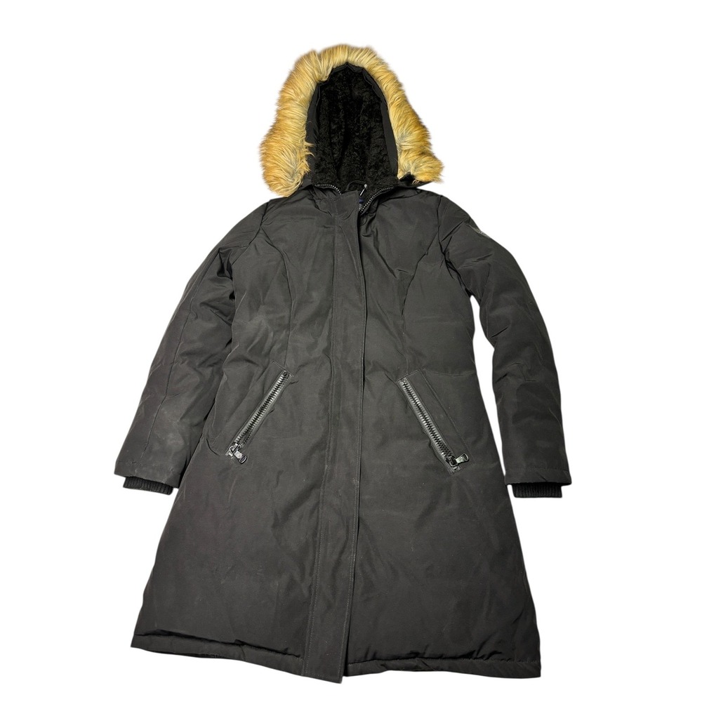 Vince‎ Camuto Women Black Faux Fur Hood Parka Winter Coat Size S